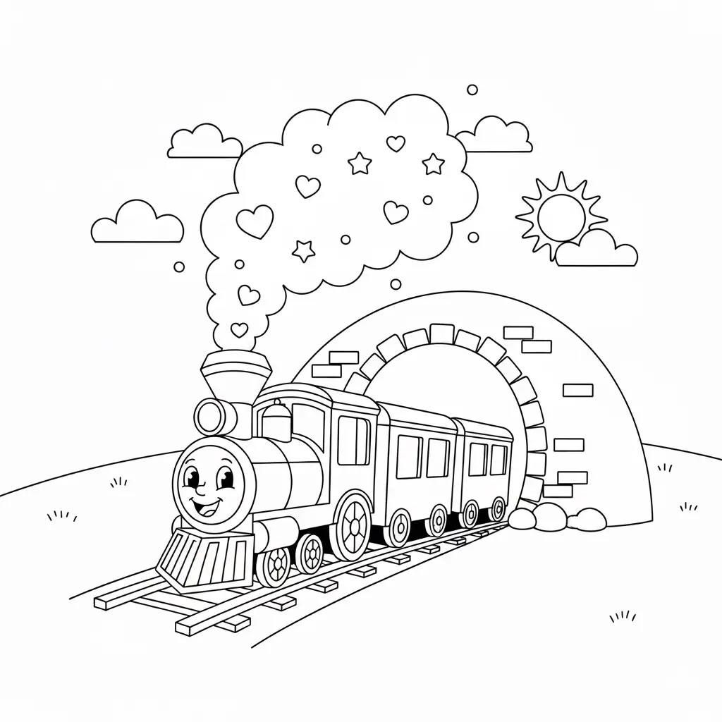 דף צביעה של רכבת יוצאת ממנהרה להדפסה