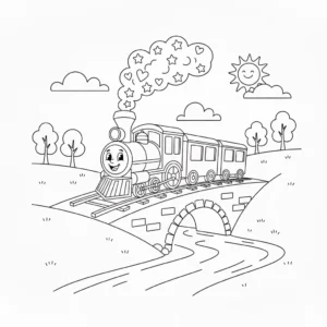 דף צביעה של רכבת על הגשר להדפסה