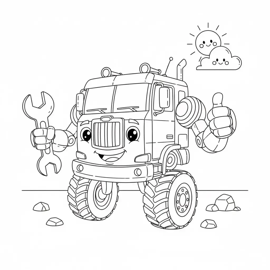 דף צביעה של רובוט משאית להדפסה