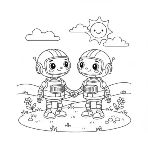 דף צביעה של שני רובוטים חברים להדפסה