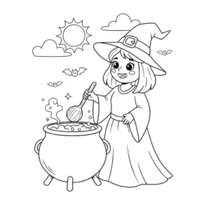 דף צביעה של מכשפה מבשלת להדפסה