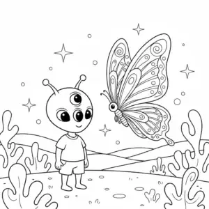 דף צביעה של חייזר ופרפר להדפסה