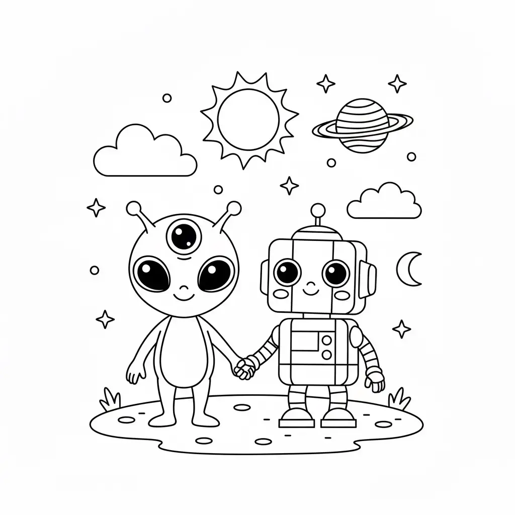 דף צביעה של חייזר ורובוט להדפסה