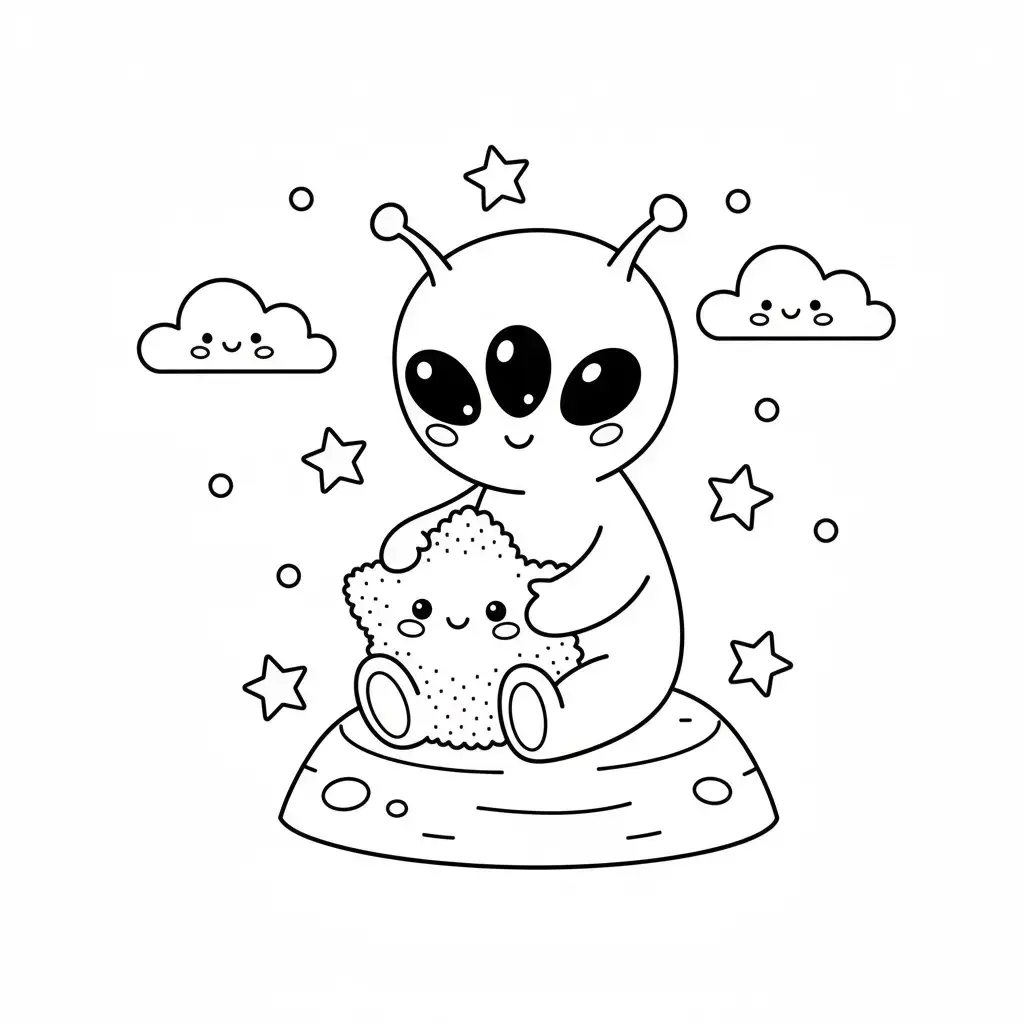 דף צביעה של חייזר וכוכב להדפסה