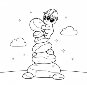 דף צביעה של חייזר בונה מגדל אבנים להדפסה