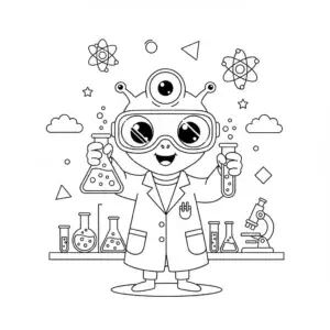 דף צביעה של חייזר עורך ניסויים להדפסה