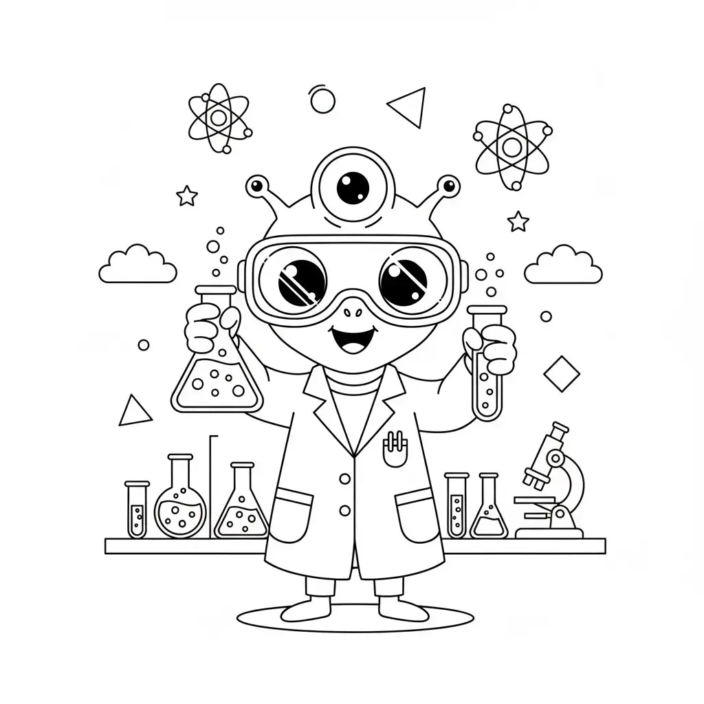 דף צביעה של חייזר עורך ניסויים להדפסה