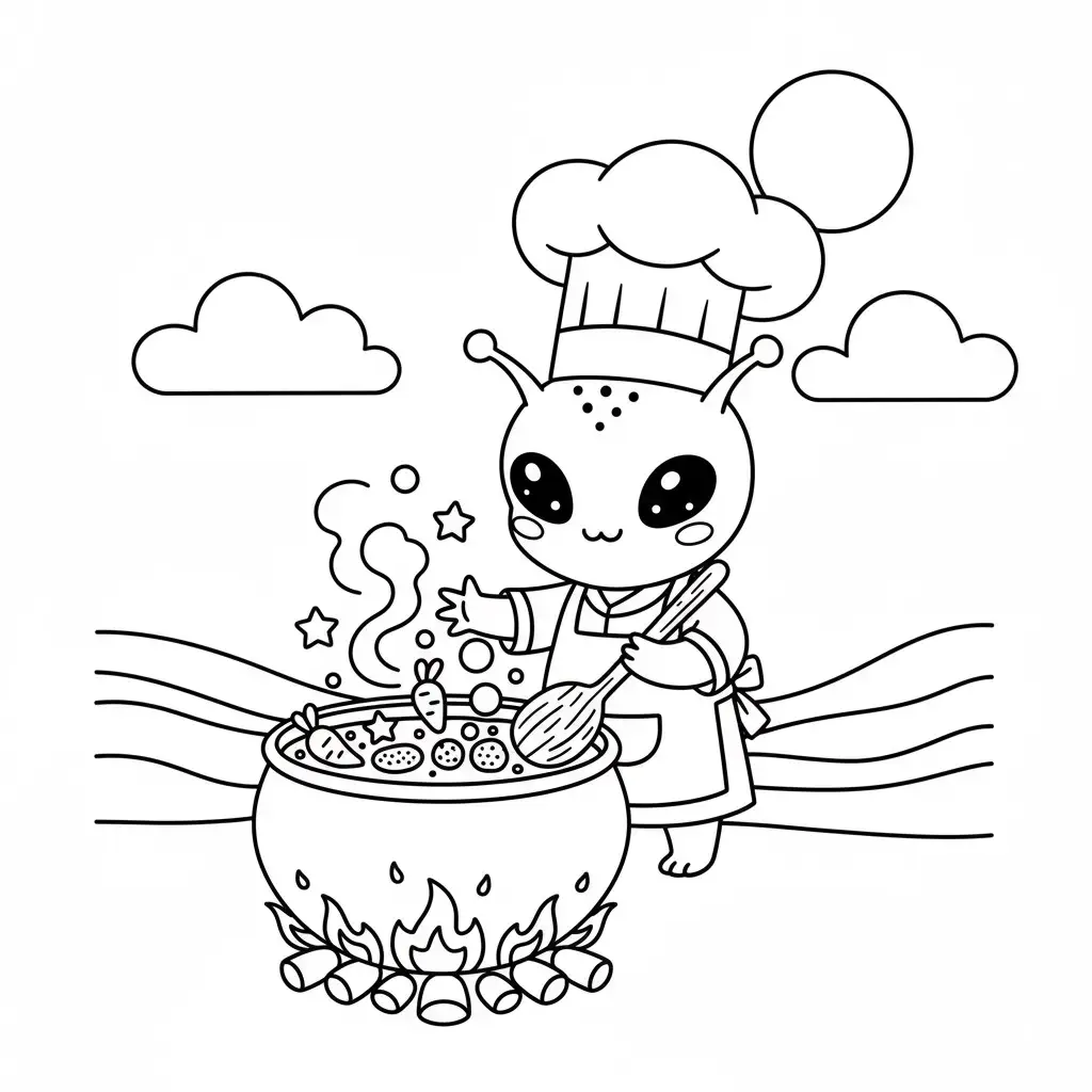 דף צביעה של חייזר מבשל להדפסה