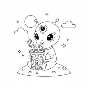 דף צביעה של חייזר שותה להדפסה