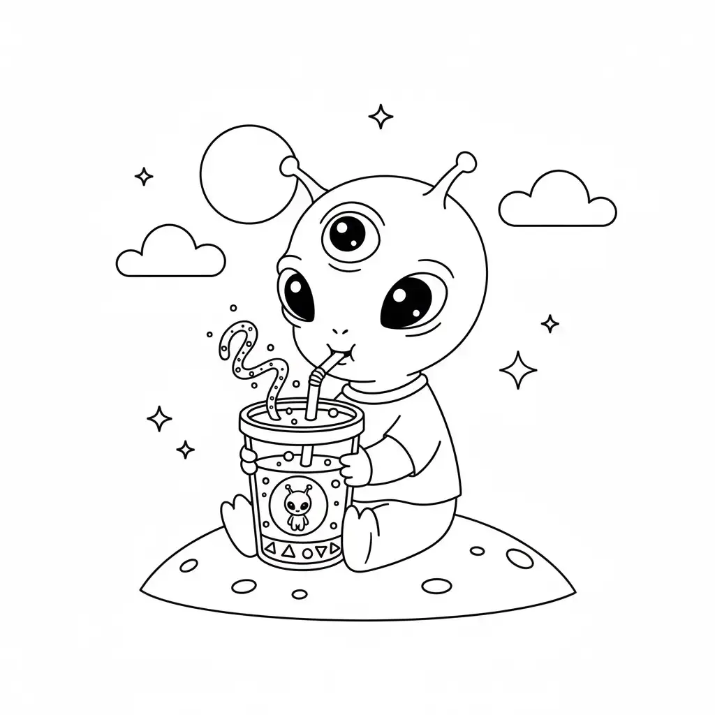 דף צביעה של חייזר שותה להדפסה