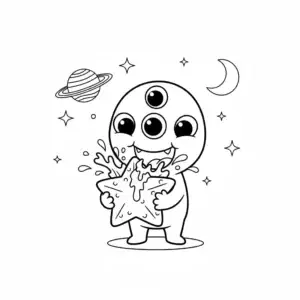 דף צביעה של חייזר אוכל כוכב להדפסה