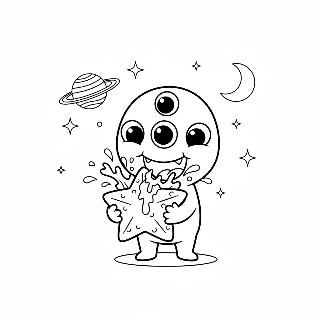 דף צביעה של חייזר אוכל כוכב להדפסה