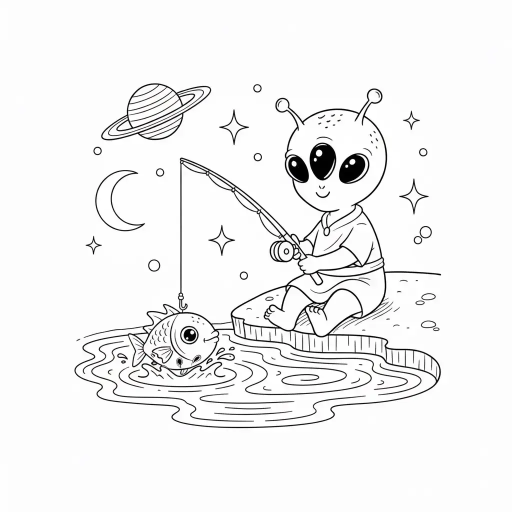 דף צביעה של חייזר דג דגים להדפסה