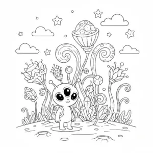 דף צביעה של חייזר בגינה להדפסה