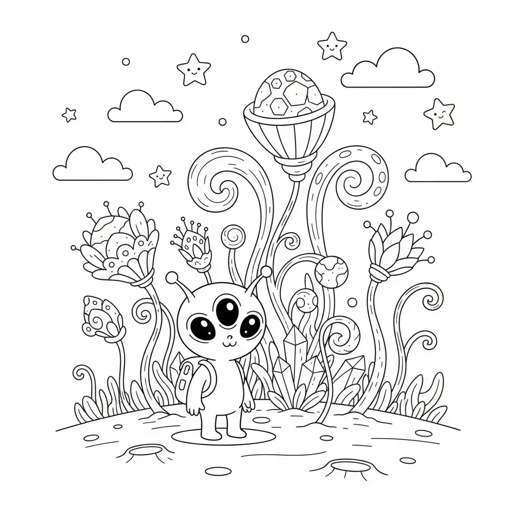 דף צביעה של חייזר בגינה להדפסה