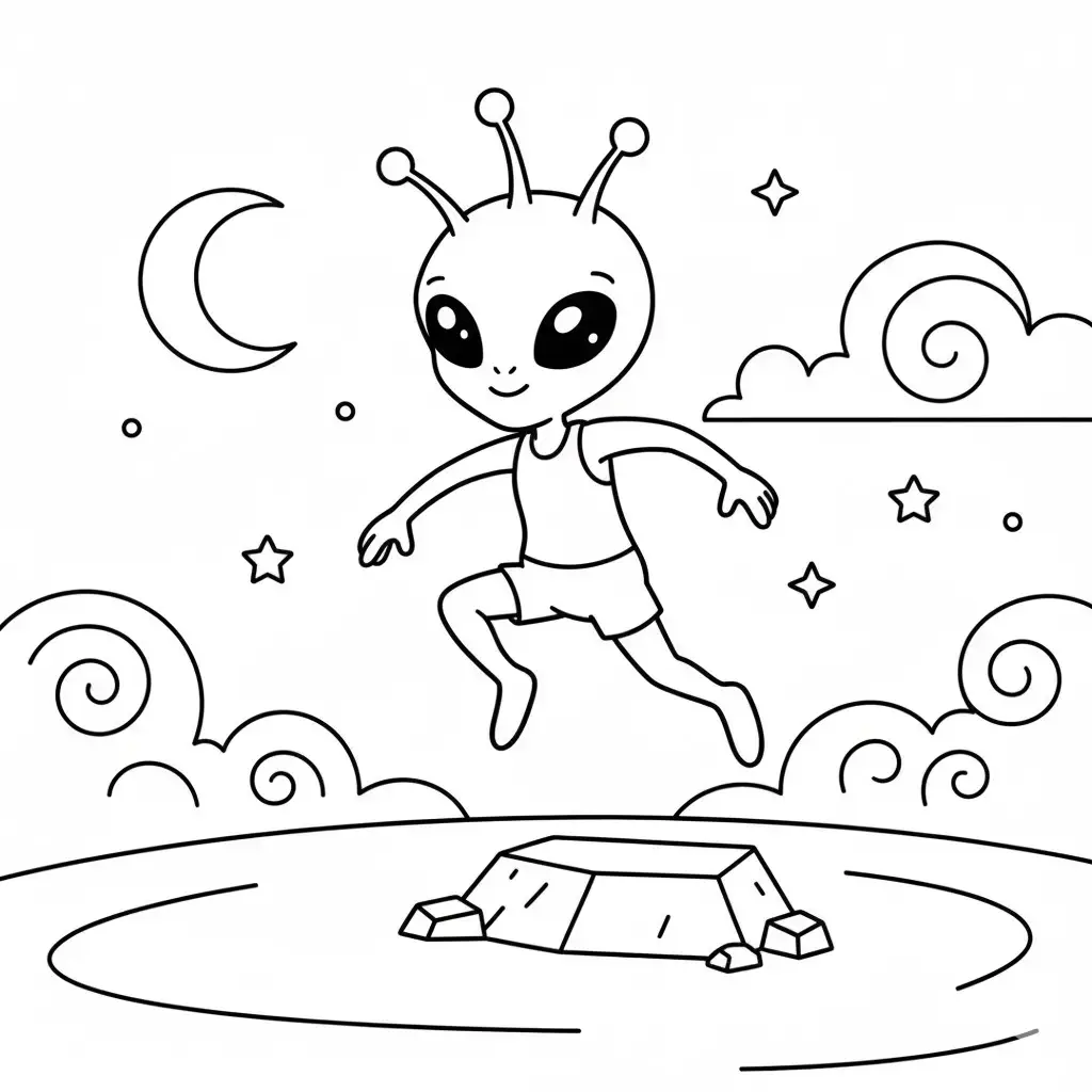 דף צביעה של חייזר קופץ להדפסה