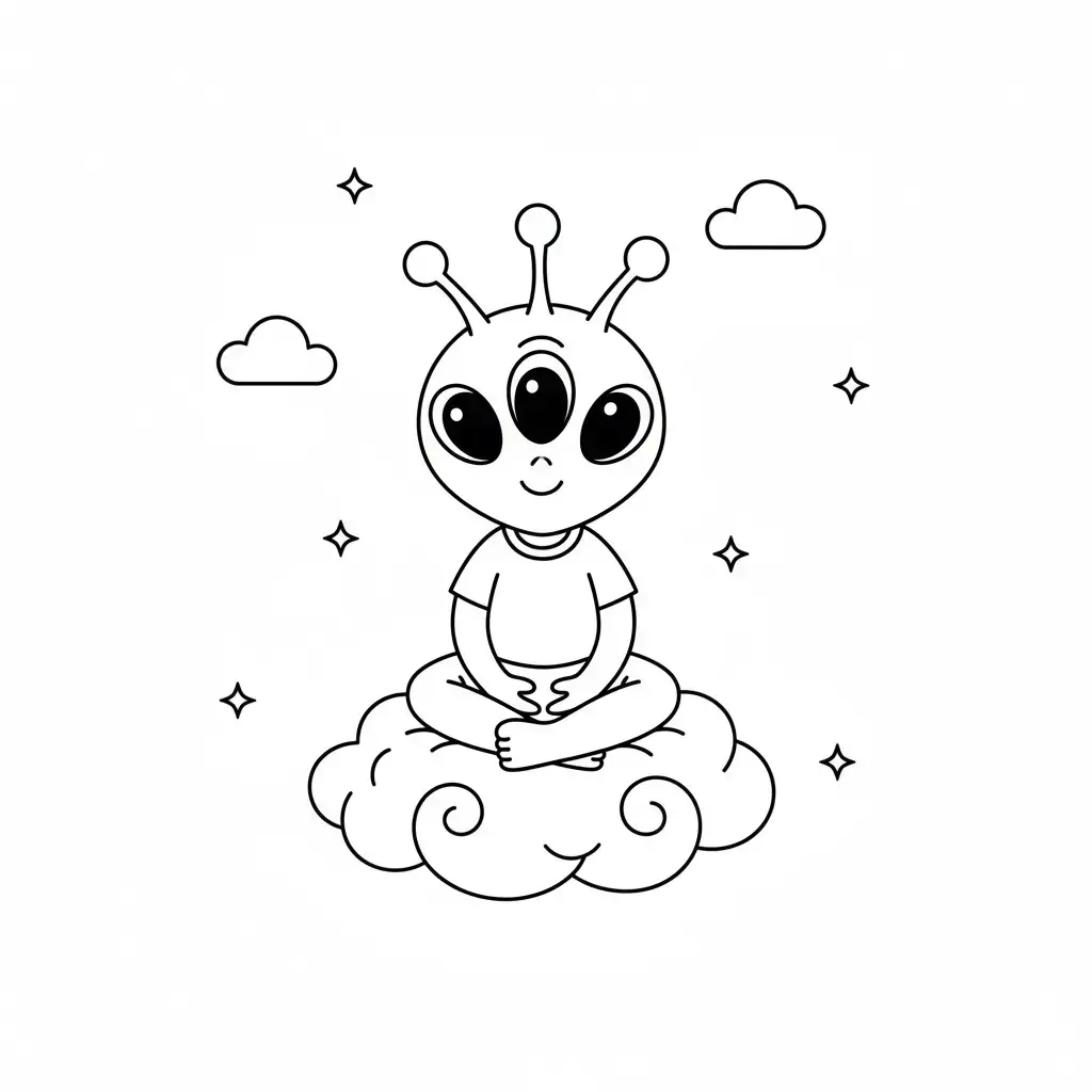 דף צביעה של חייזר על ענן להדפסה