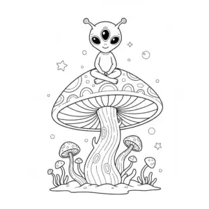 דף צביעה של חייזר על פטריה להדפסה