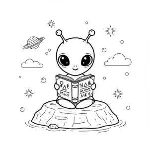 דף צביעה של חייזר קורא ספר להדפסה