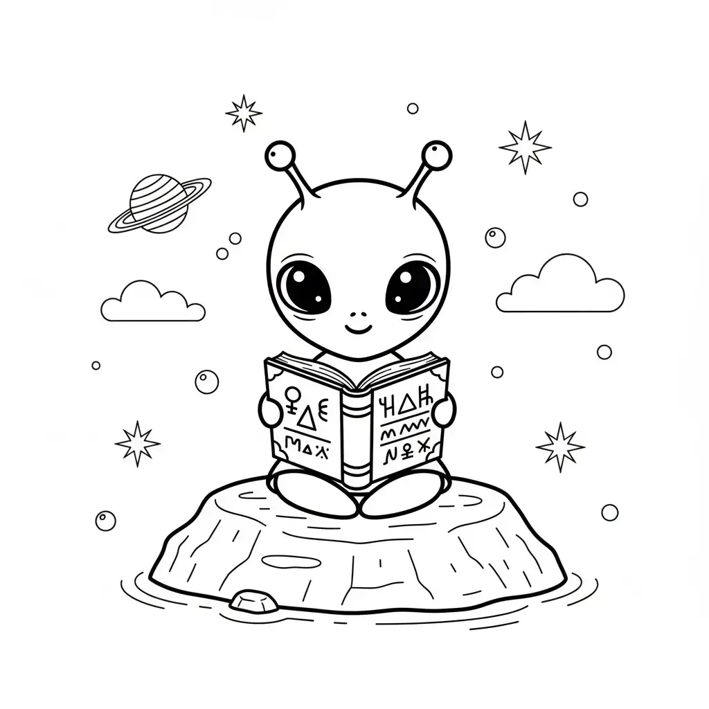 דף צביעה של חייזר קורא ספר להדפסה