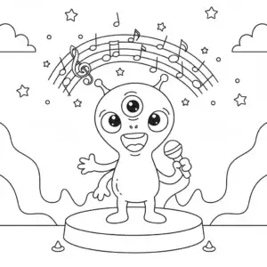 דף צביעה של חייזר שר שירים להדפסה