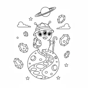 דף צביעה של חייזר יוצא לטיול להדפסה