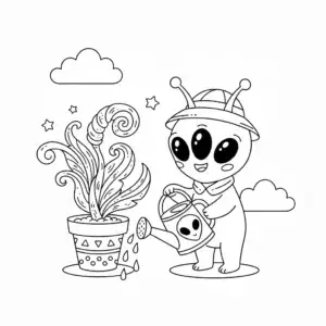 דף צביעה של חייזר משקה צמח להדפסה