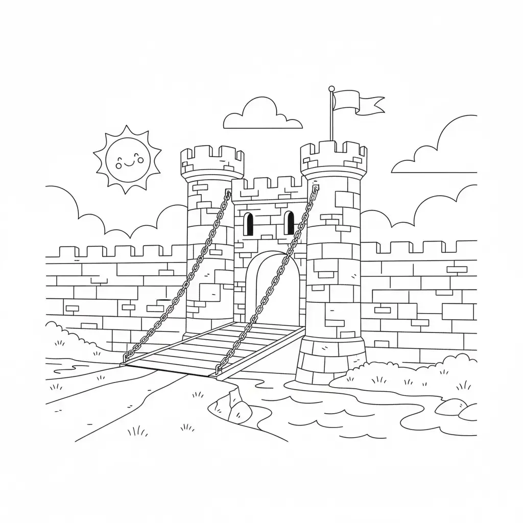 דף צביעה של שער טירה להדפסה