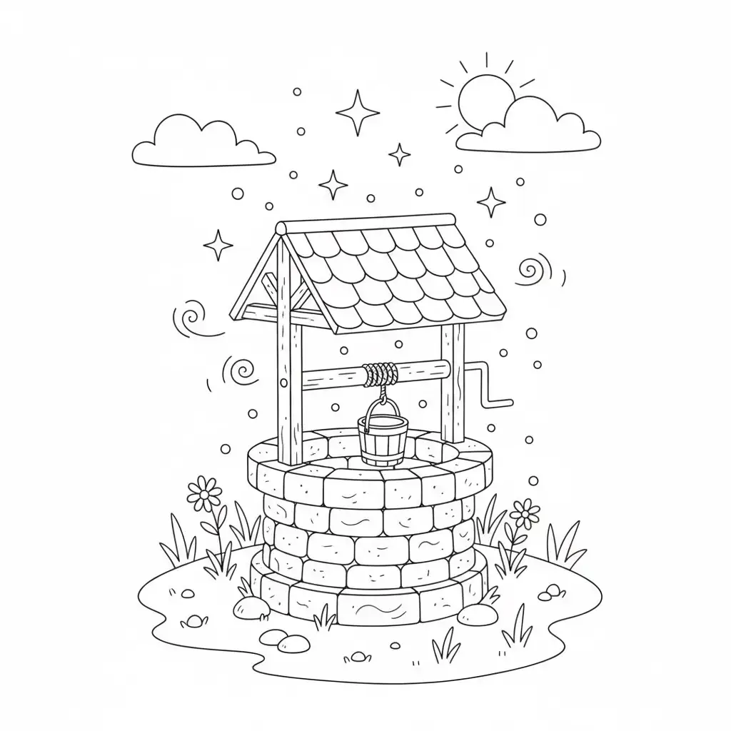 דף צביעה של באר משאלות להדפסה