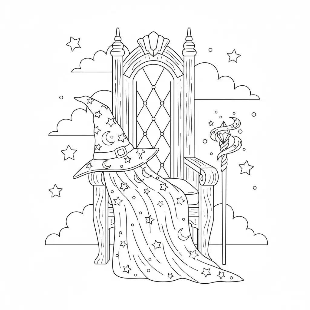 דף צביעה של חפצים של קוסם להדפסה