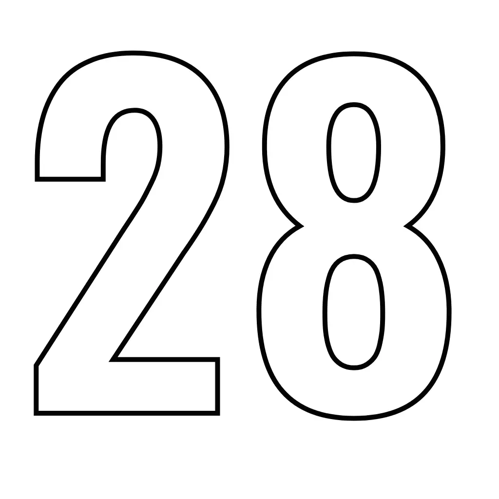 דף צביעה של המספר 28 להדפסה