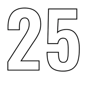 דף צביעה של המספר 25 להדפסה