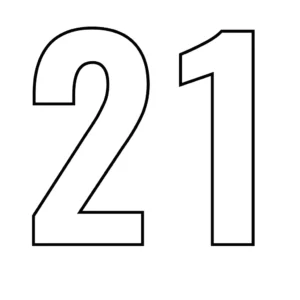 דף צביעה של המספר 21 להדפסה