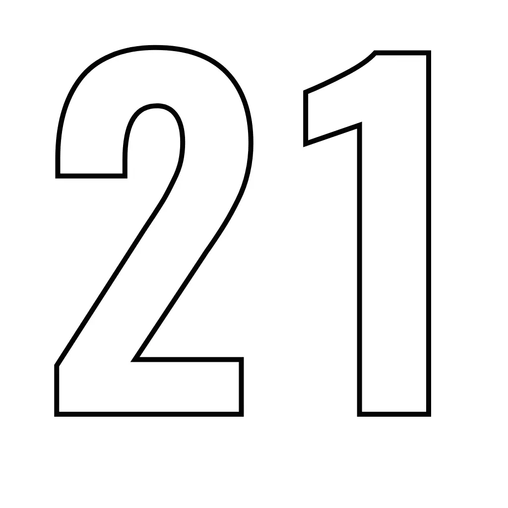 דף צביעה של המספר 21 להדפסה