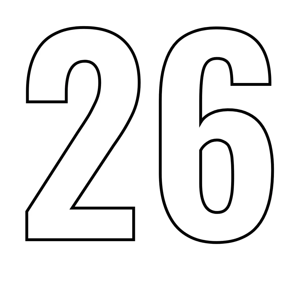 דף צביעה של המספר 26 להדפסה