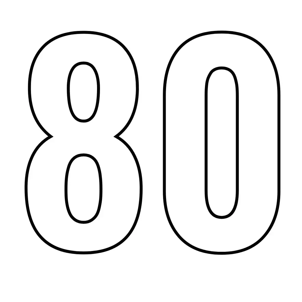 דף צביעה של המספר 80 להדפסה