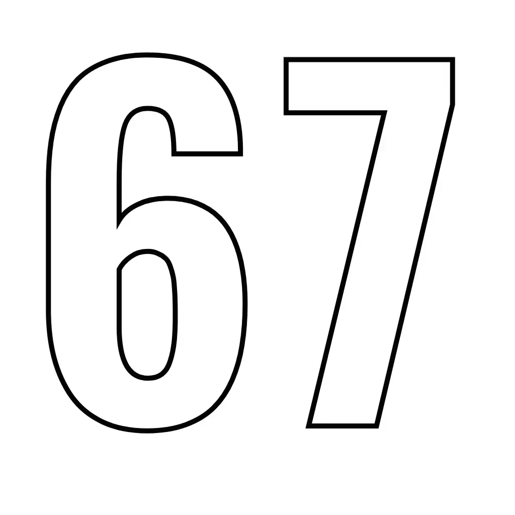 דף צביעה של המספר 67 להדפסה