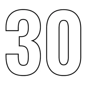 דף צביעה של המספר 30 להדפסה