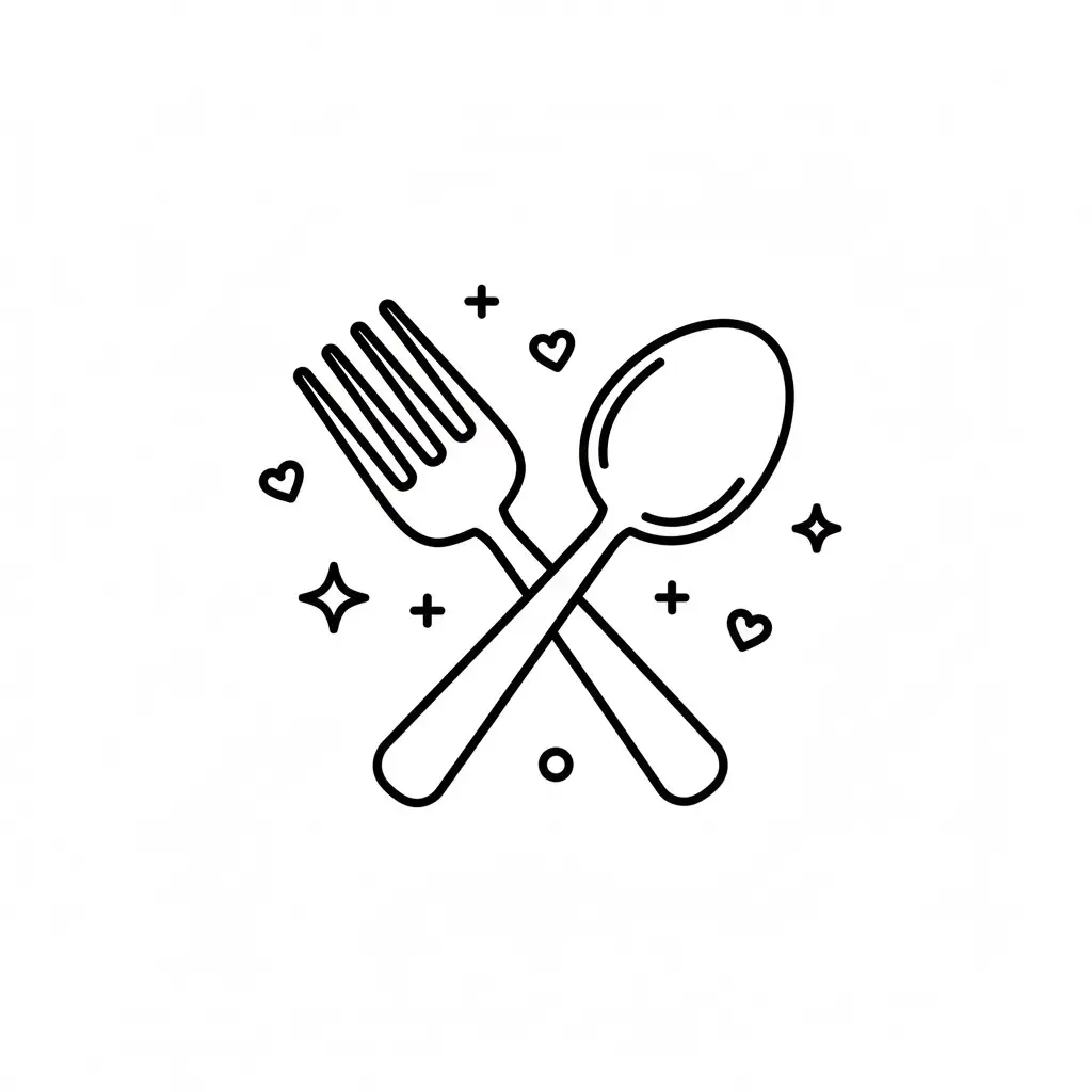 דף צביעה של אייקון מזלג וכף להדפסה