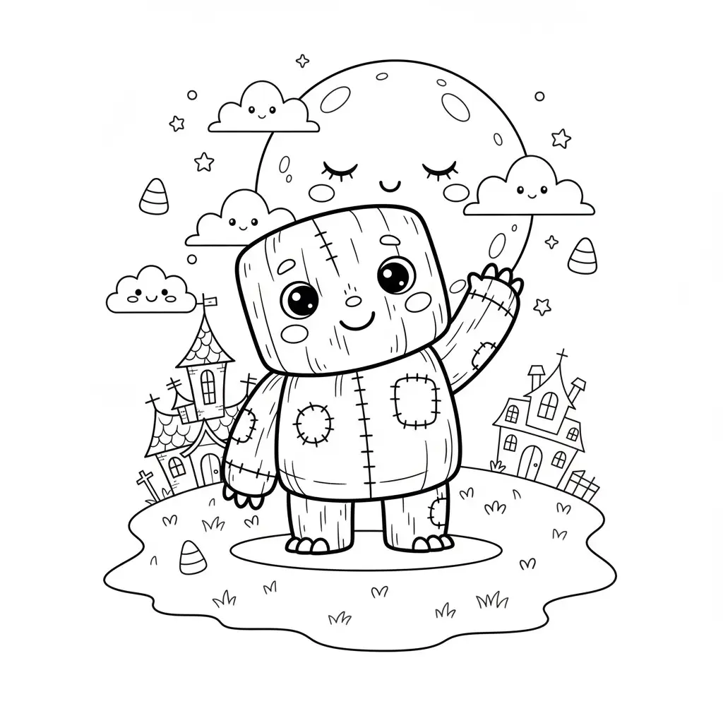 דף צביעה של בובת קש האלווין להדפסה