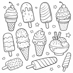 דף צביעה של גלידות בקיץ להדפסה