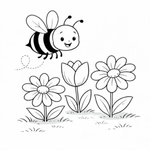דף צביעה של דבורה מעופפת באביב להדפסה