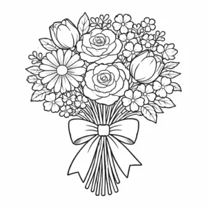 דף צביעה של זר פרחים גדול להדפסה