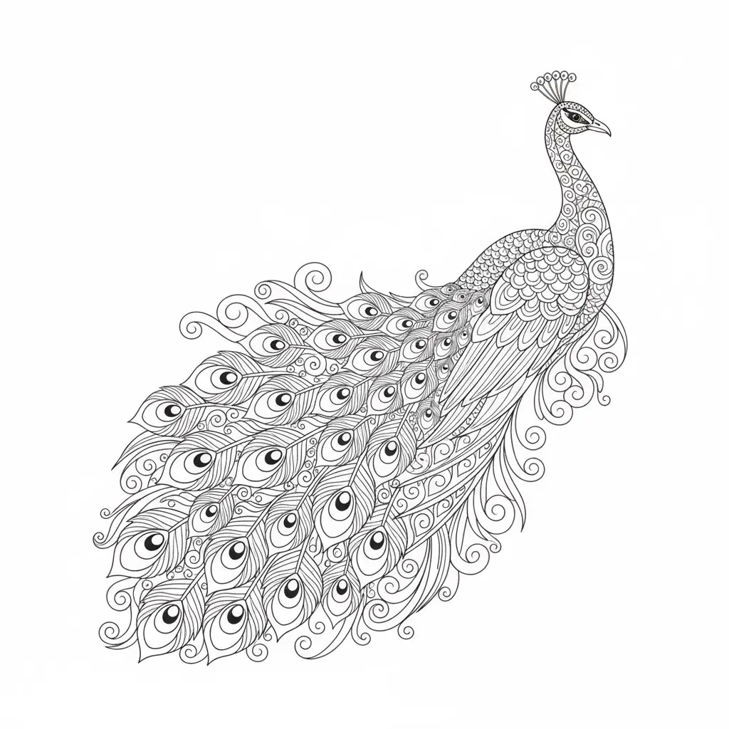 דף צביעה של טווס זנטנגל להדפסה