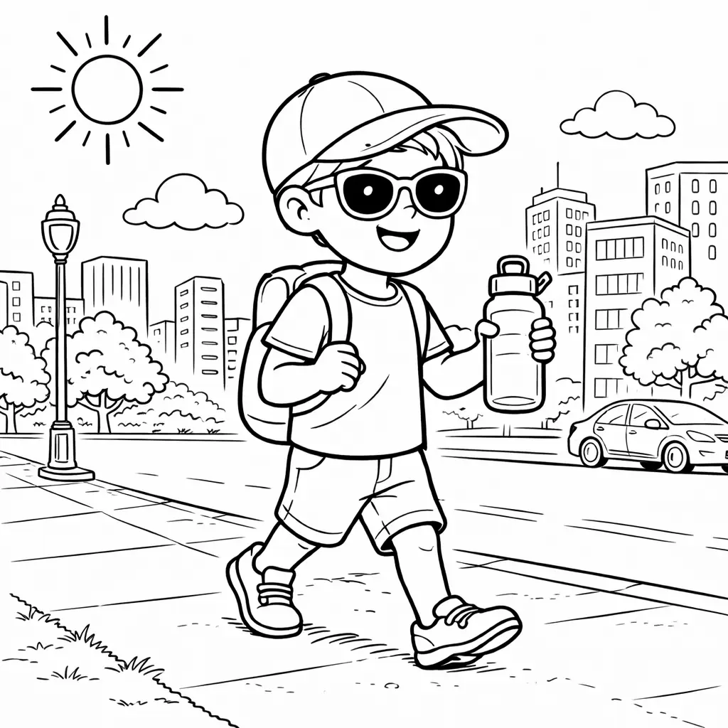 דף צביעה של ילד בקיץ להדפסה