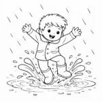 דף צביעה של ילד קופץ בשלוליות בחורף להדפסה