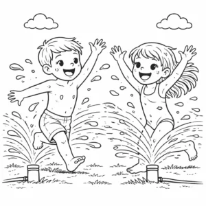 דף צביעה של ילדים משחקים בקיץ להדפסה