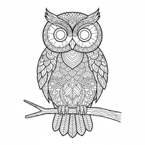 דף צביעה של ינשוף על ענף זנטנגל להדפסה