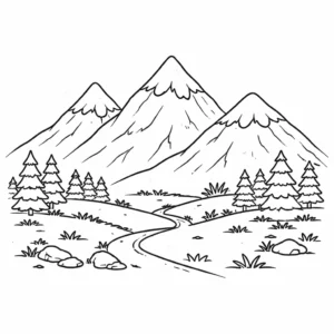 דף צביעה של נוף הרים להדפסה