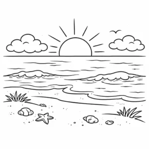 דף צביעה של נוף ים להדפסה